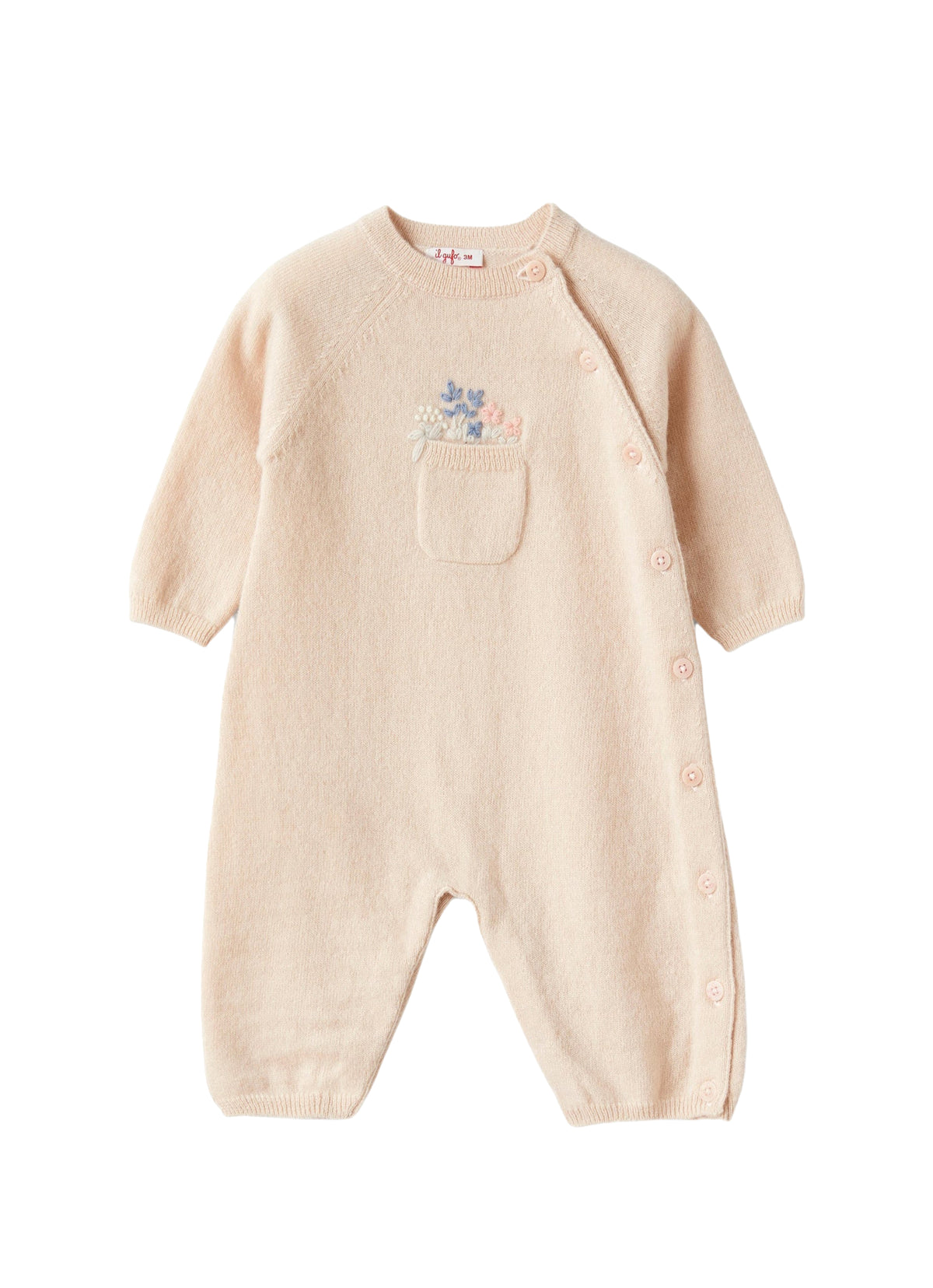 Grenouillère en tricot avec fleurs brodées - Panna & Fragola & Rosa Cipria