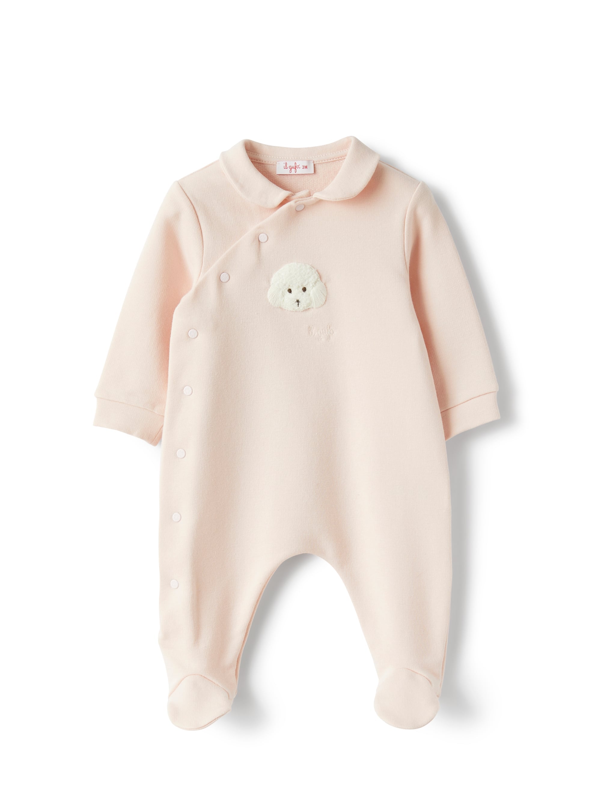 Fleece babysuit with a pink poodle detail