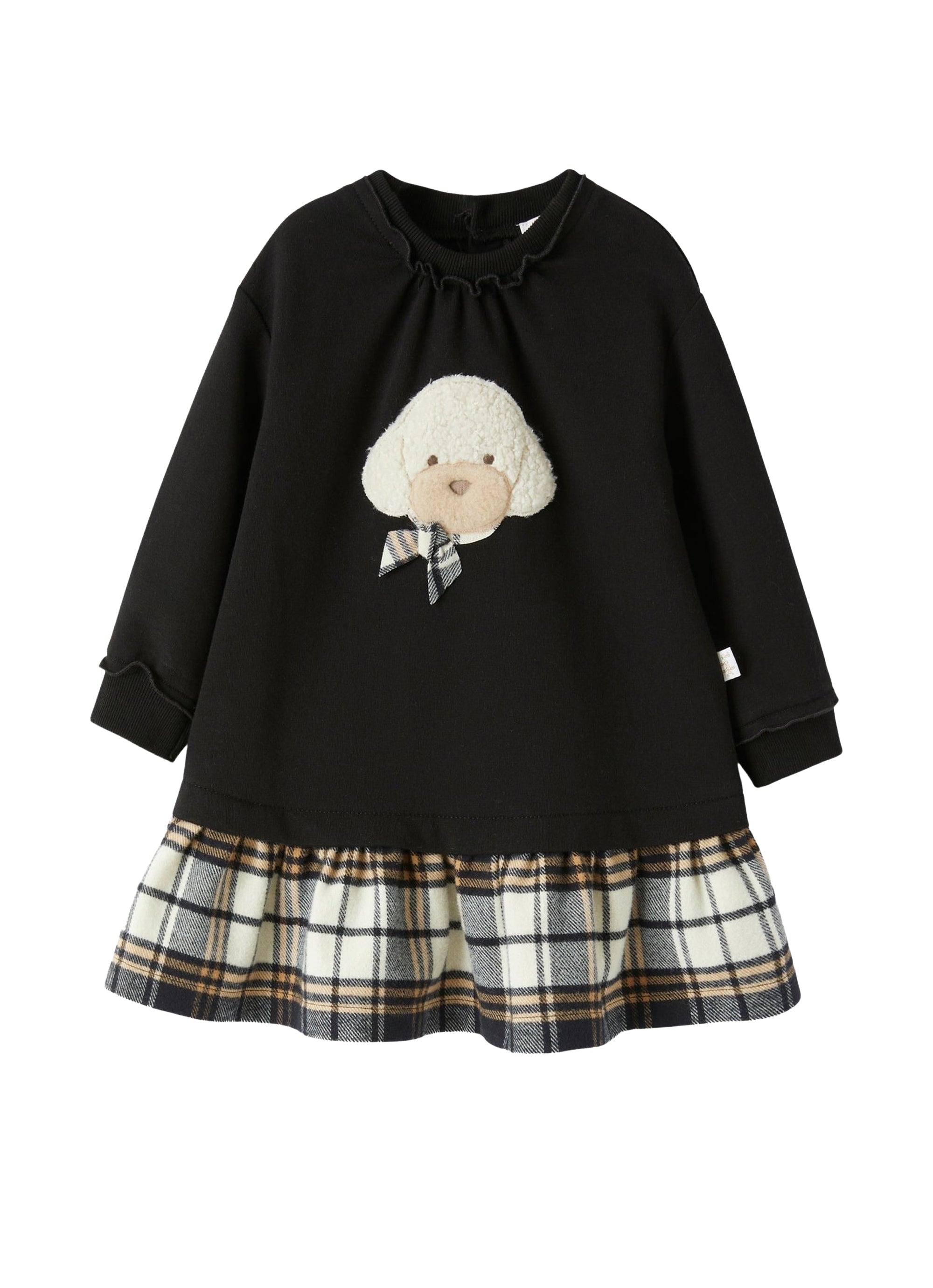 Black fleece dress with poodle embellishment