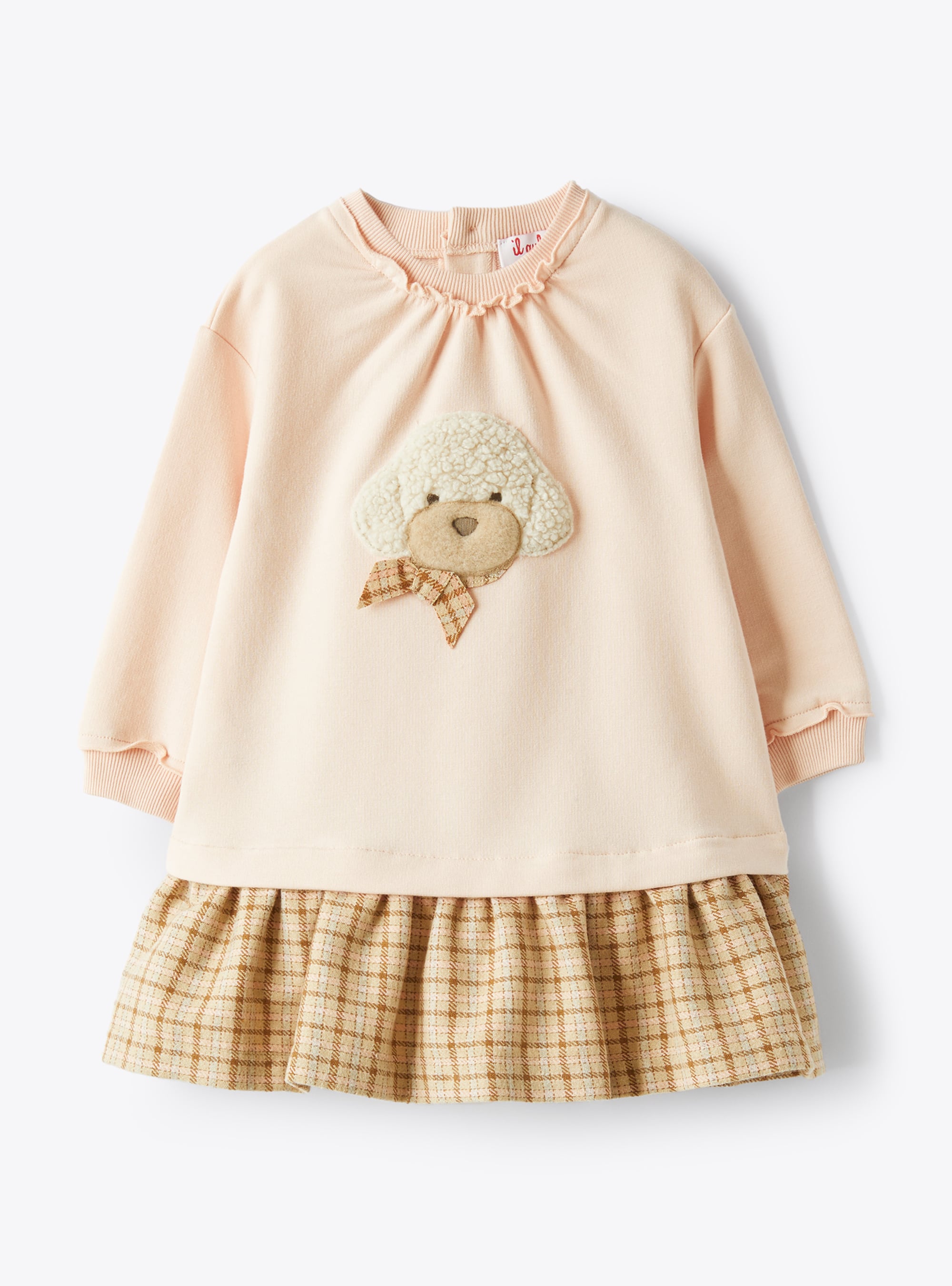 Pink Fleece Dress With Poodle Embellishment