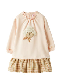 Pink Fleece Dress With Poodle Embellishment