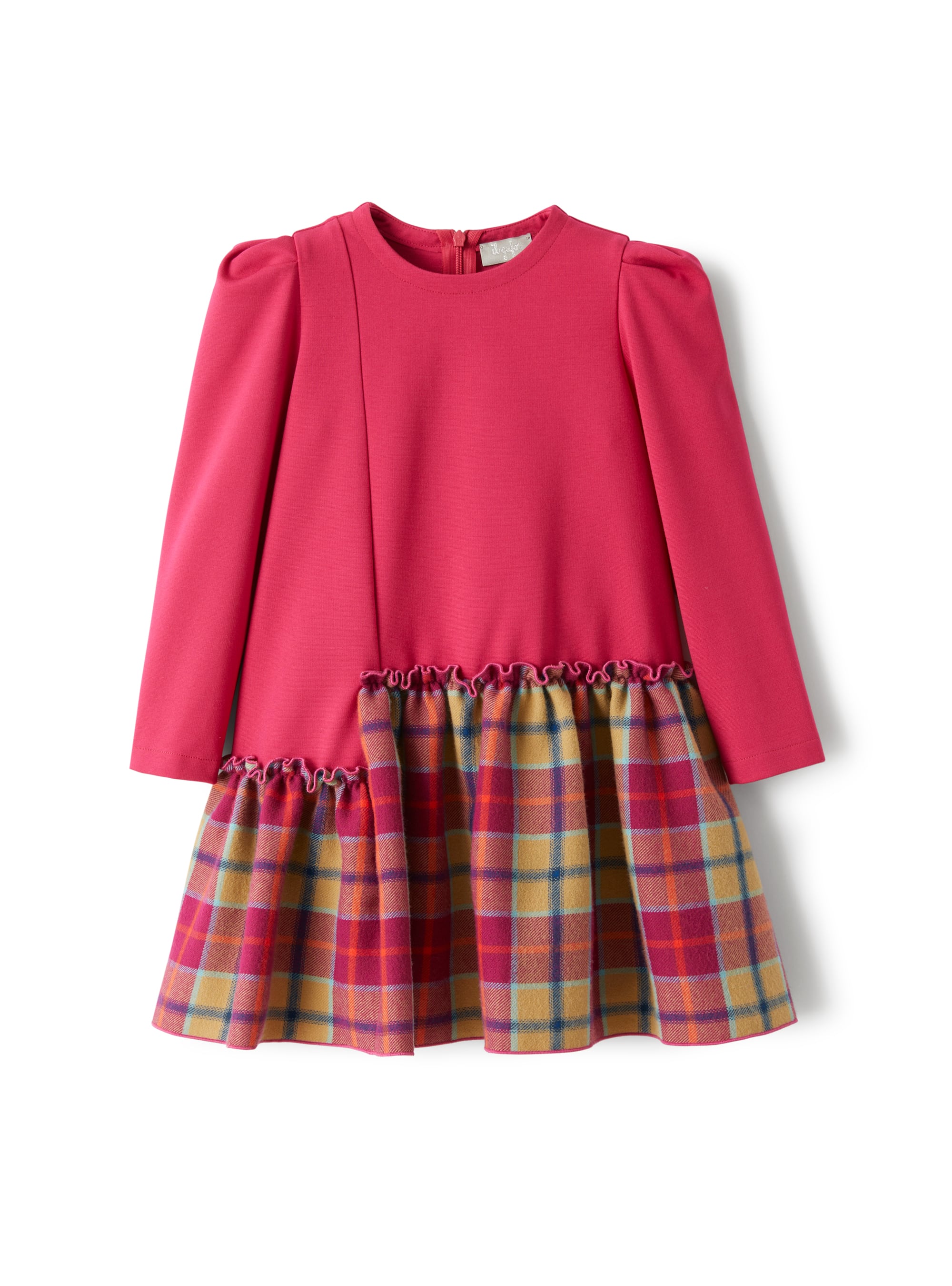 Dress with check-patterned flounce