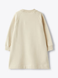 Natural-Hued Fleece Dress With Multicoloured Flowers