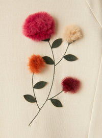 Natural-Hued Fleece Dress With Multicoloured Flowers