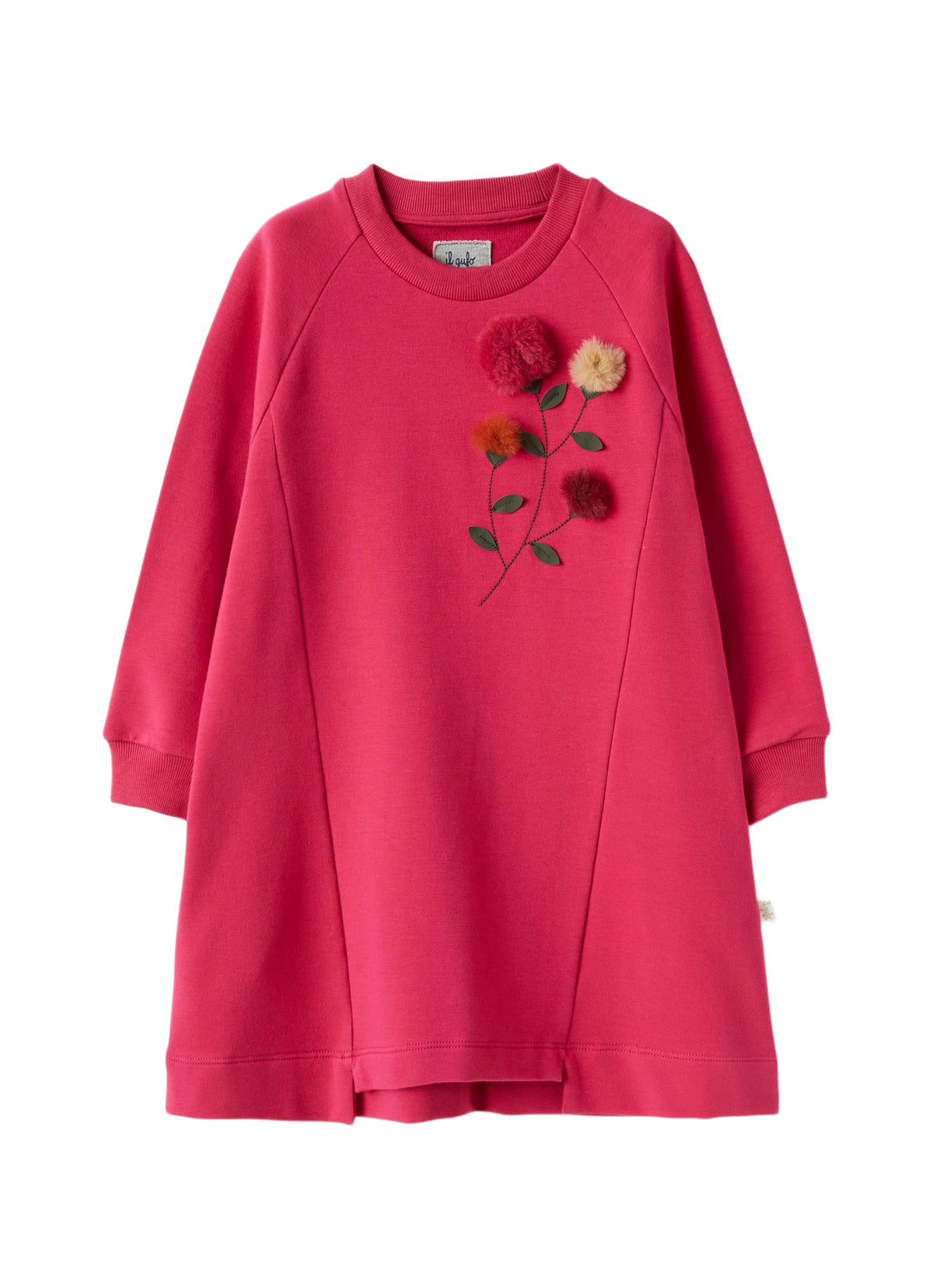 Fuchsia-Pink Fleece Dress With Multicoloured Flowers