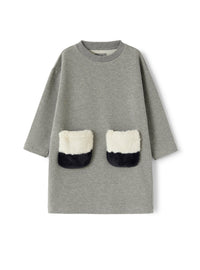Fleece dress with faux-fur pockets