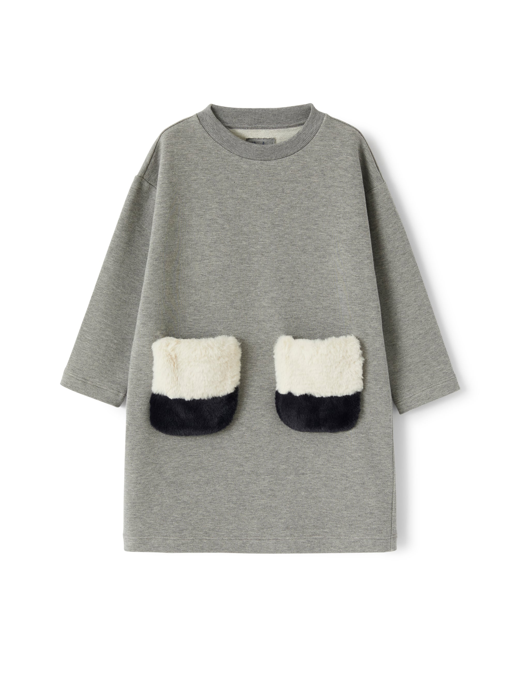 Fleece dress with faux-fur pockets