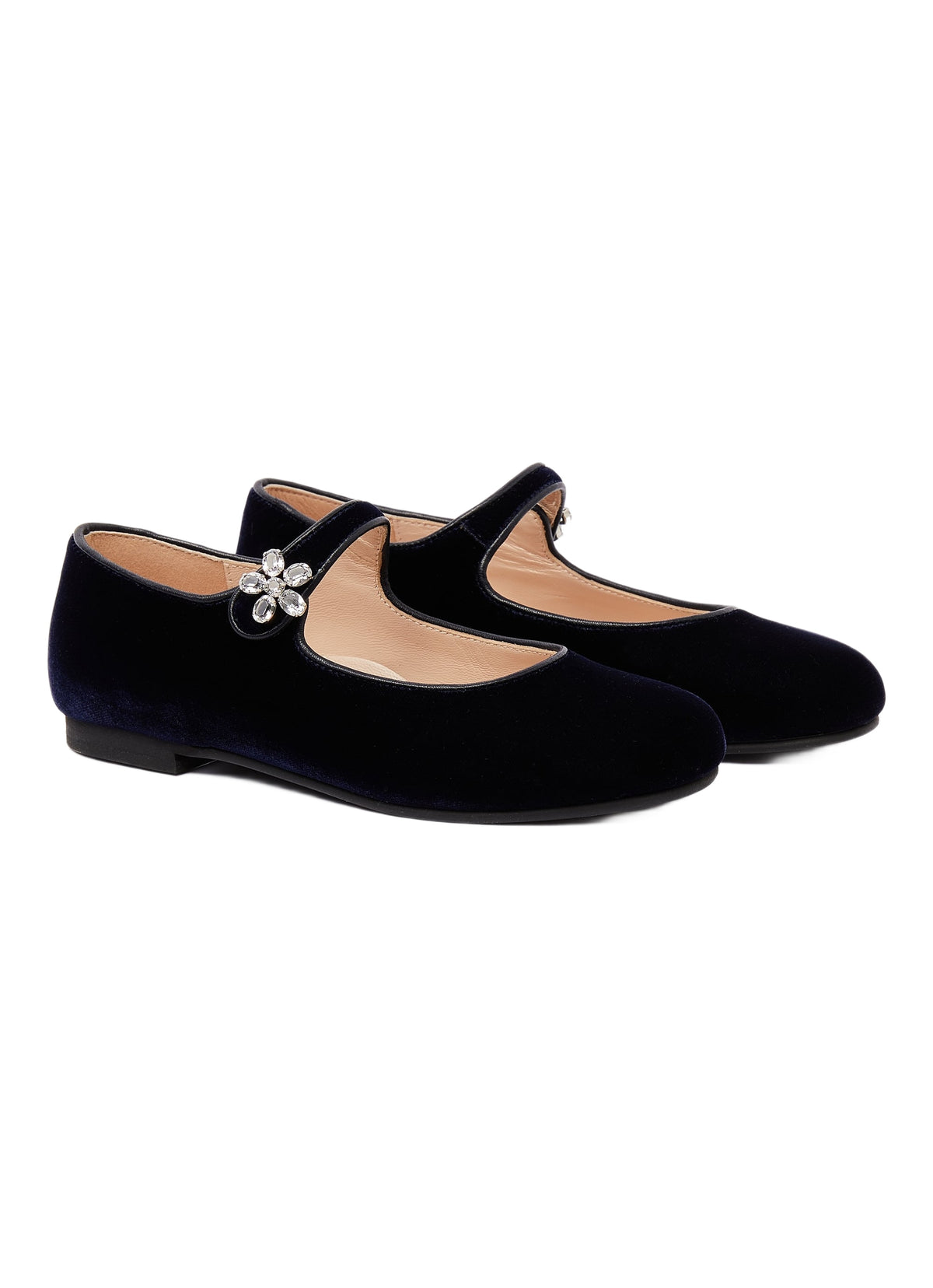 Black Velvet Ballet Flats With Crystals