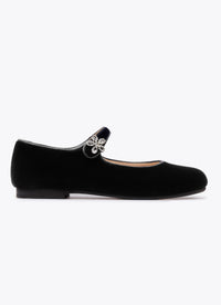 Black Velvet Ballet Flats With Crystals