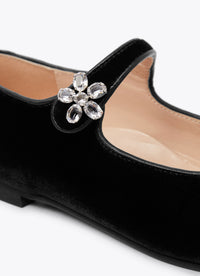 Black Velvet Ballet Flats With Crystals