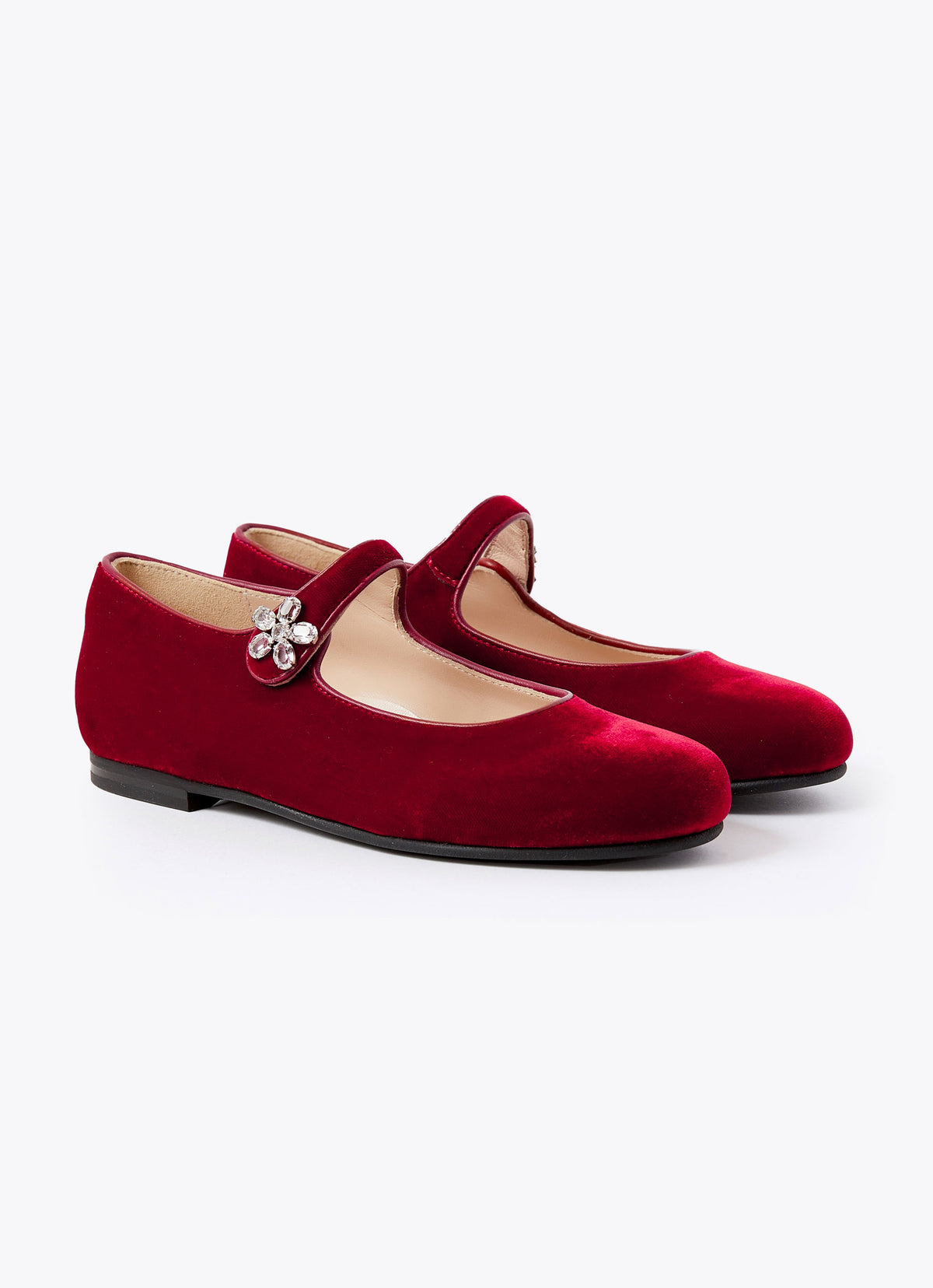 Red Velvet Ballet Flats With Crystals