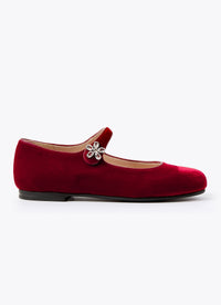 Red Velvet Ballet Flats With Crystals