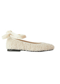 Ballerines en peluche teddy avec rubans - Panna