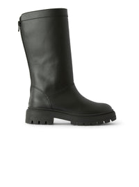 Black leather mid-calf boots