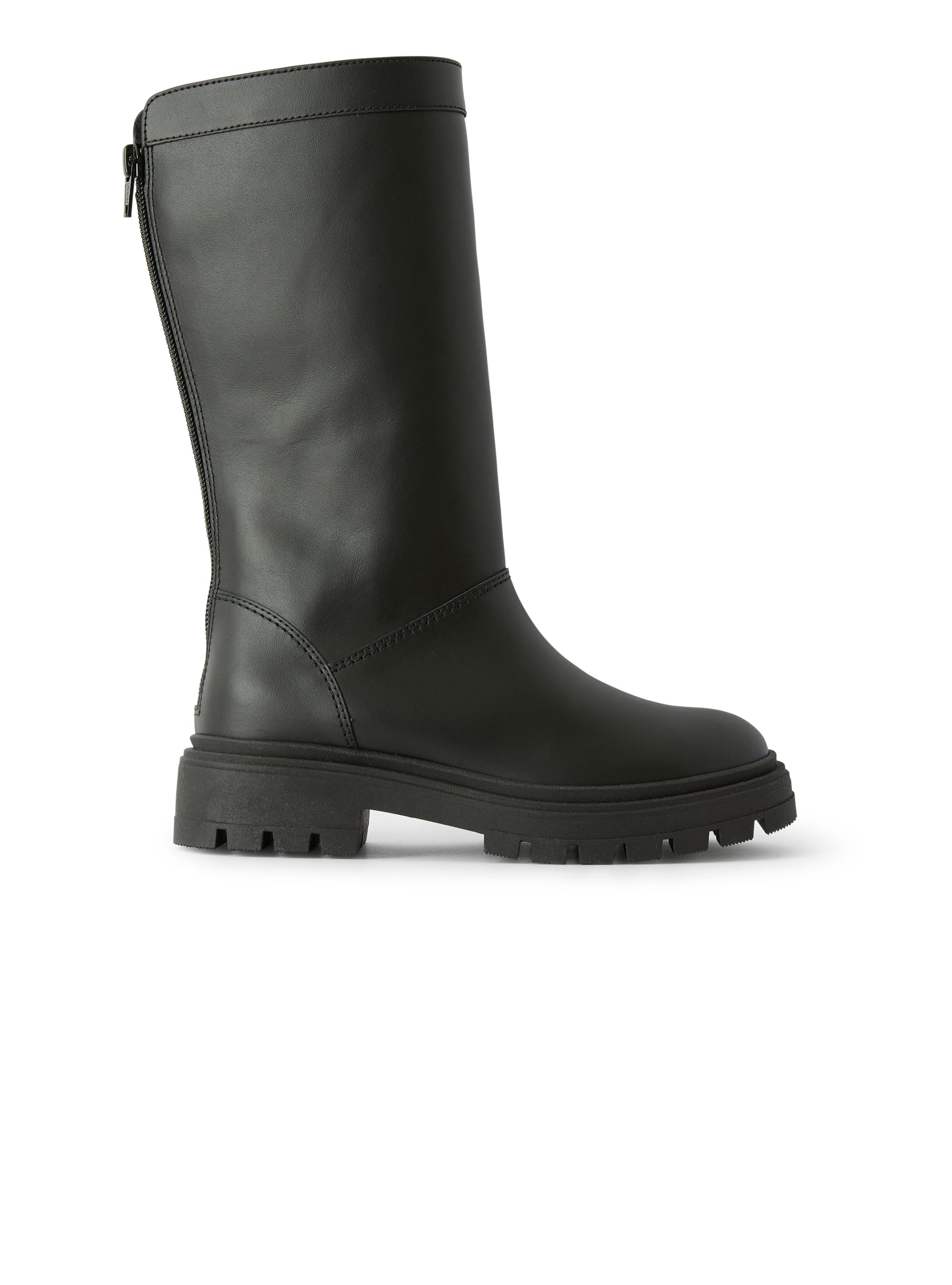 Black leather mid-calf boots