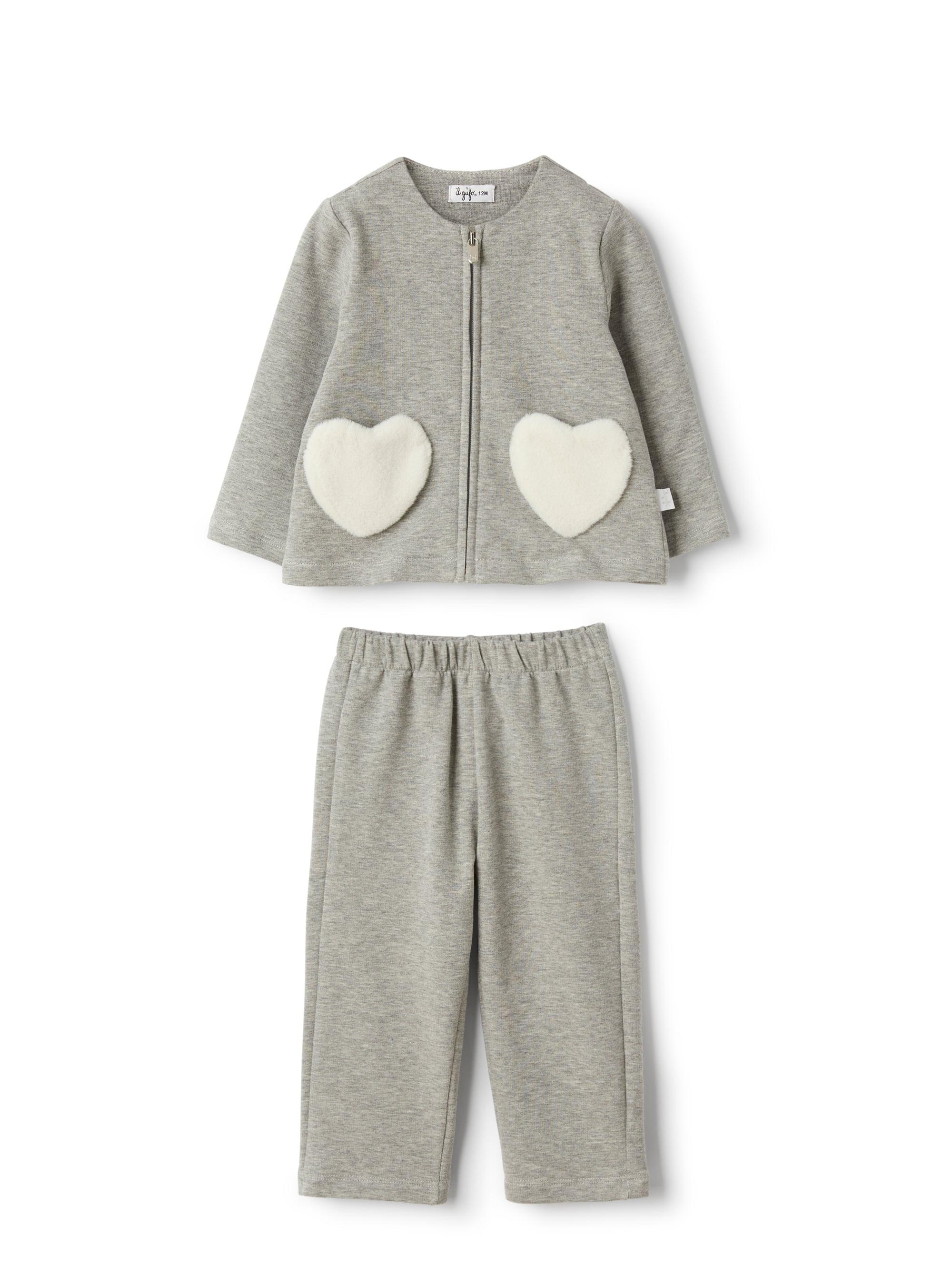 Stretch cotton fleece set with appliqué