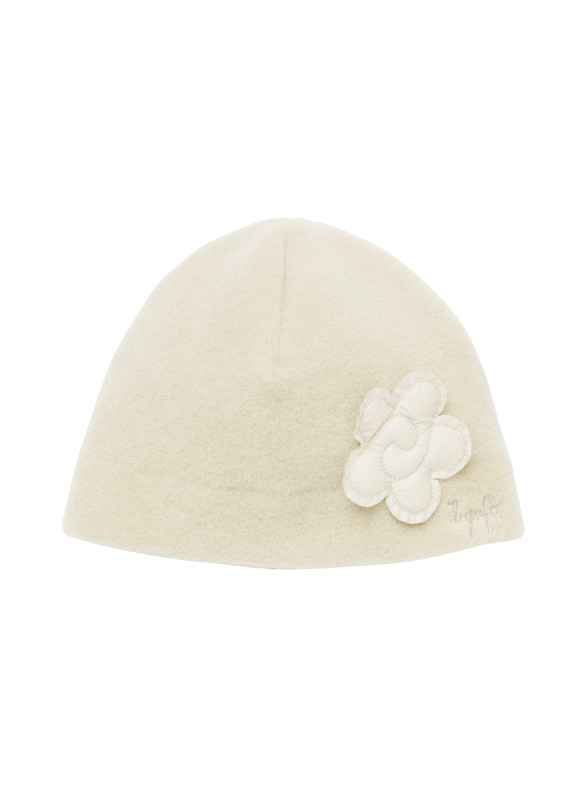 Fleece hat with floral appliqué