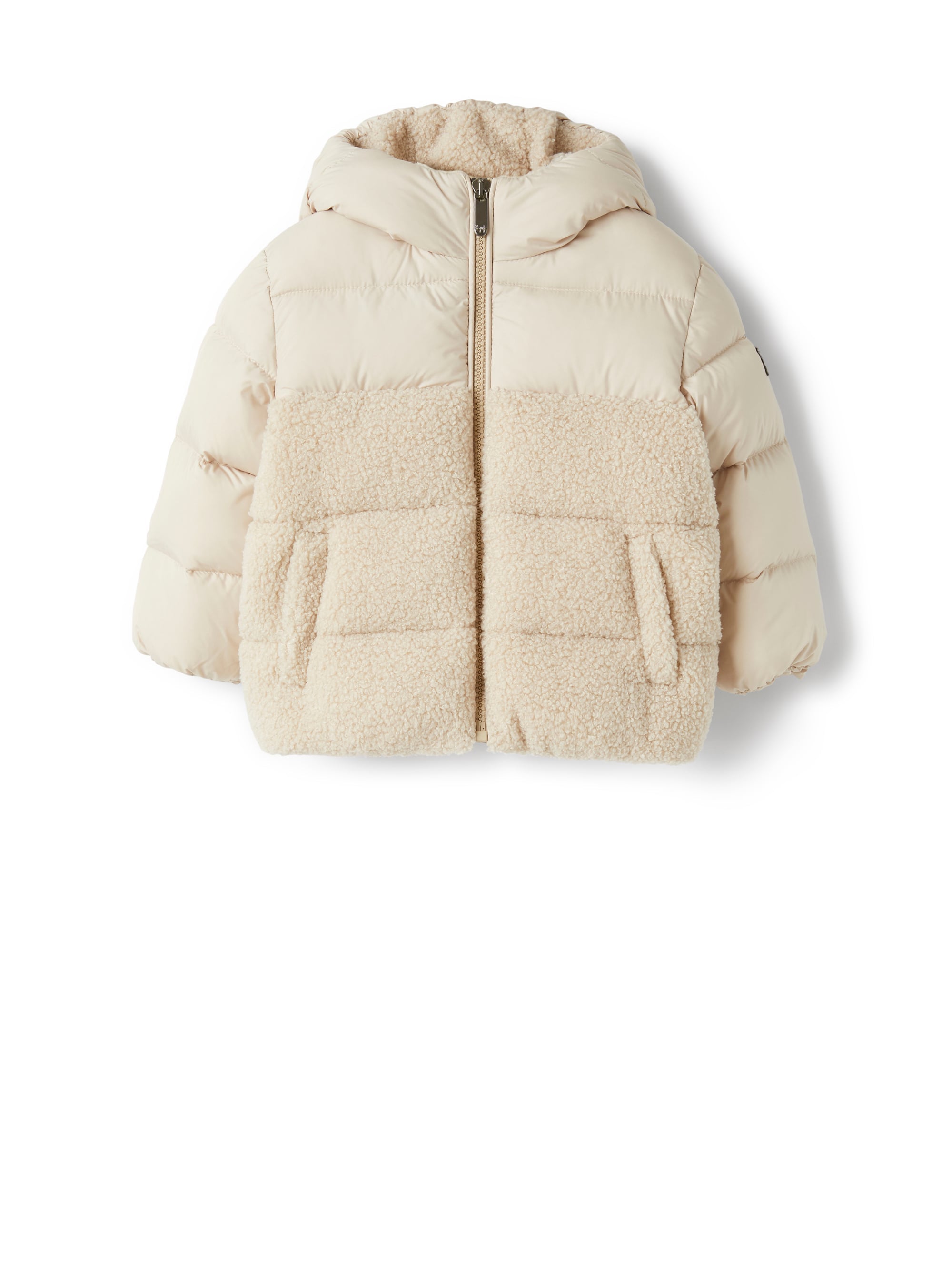 Nylon and curly fleece down jacket