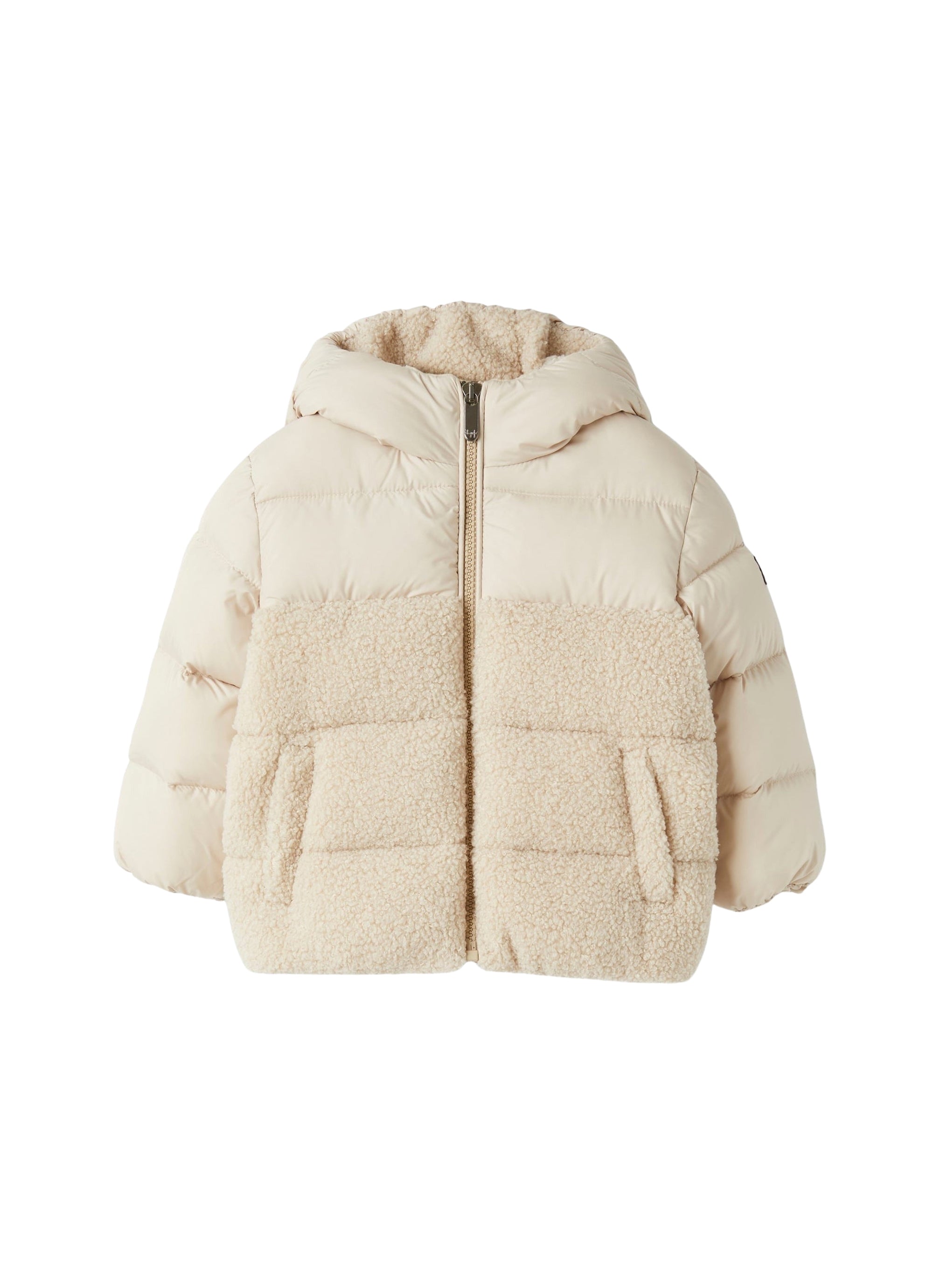 Nylon and curly fleece down jacket