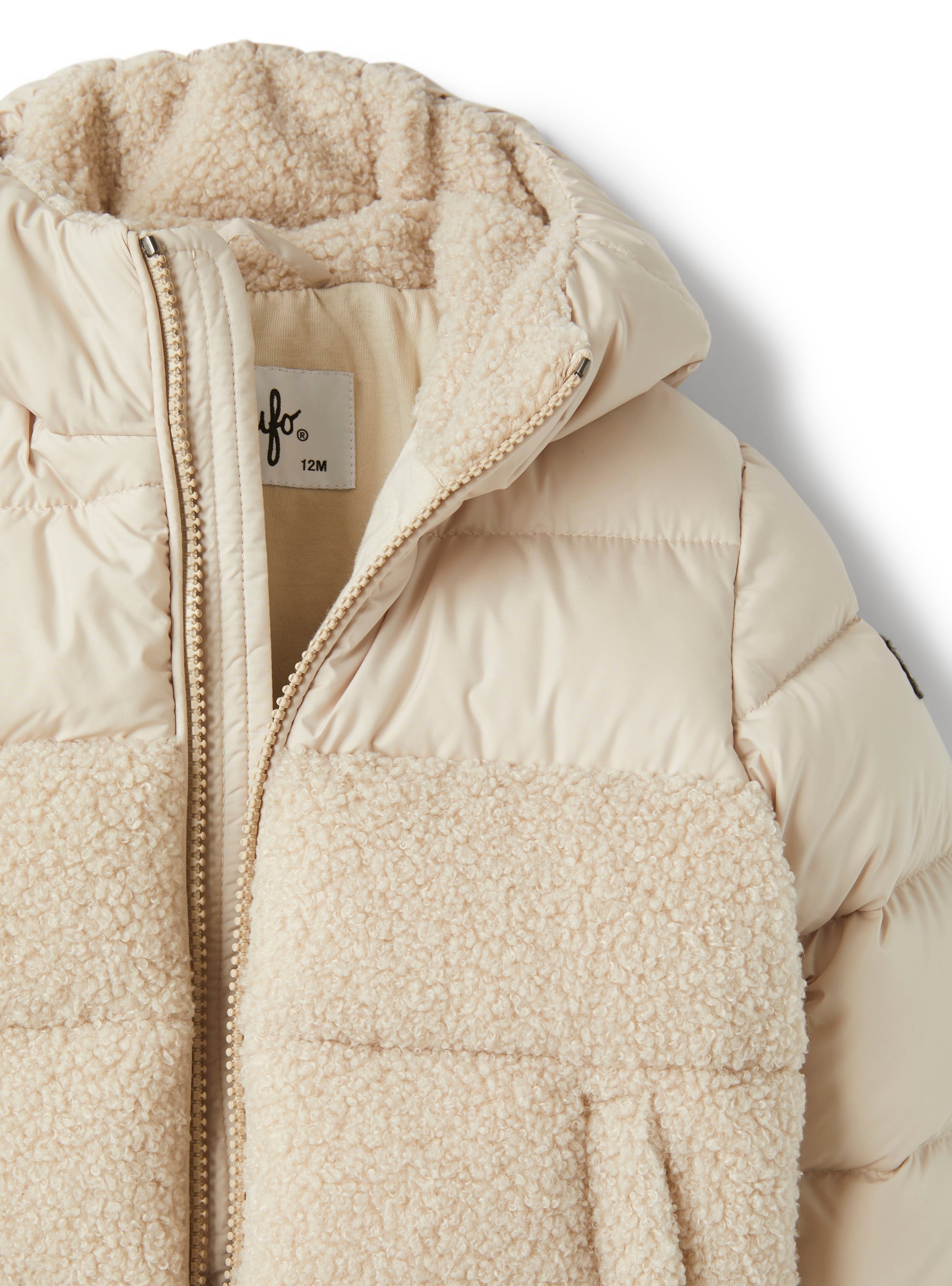 Nylon and curly fleece down jacket