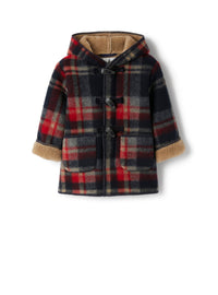 Duffle-coat in checkered techno-wool