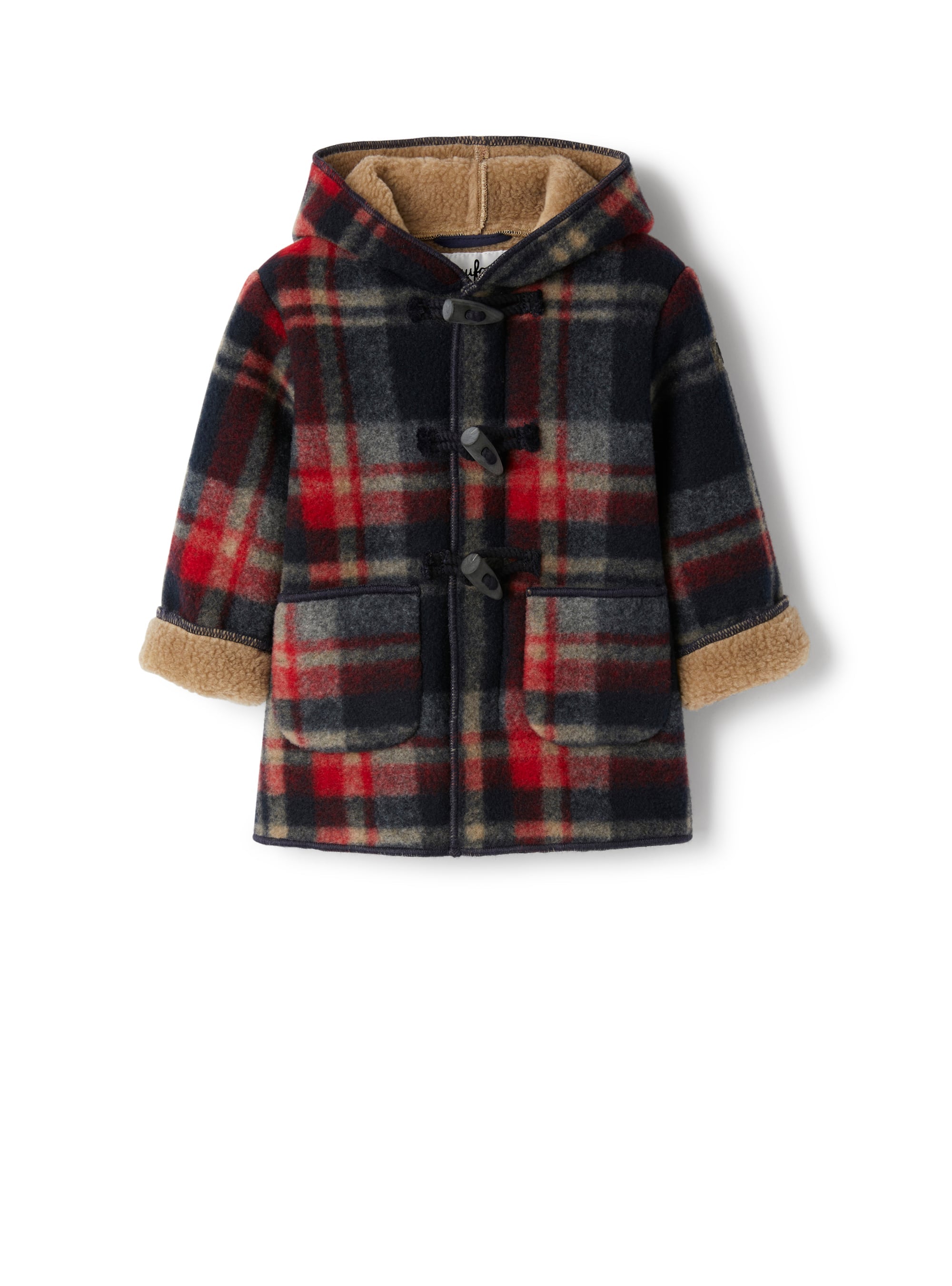 Duffle-coat in checkered techno-wool