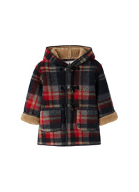 Duffle-coat in checkered techno-wool