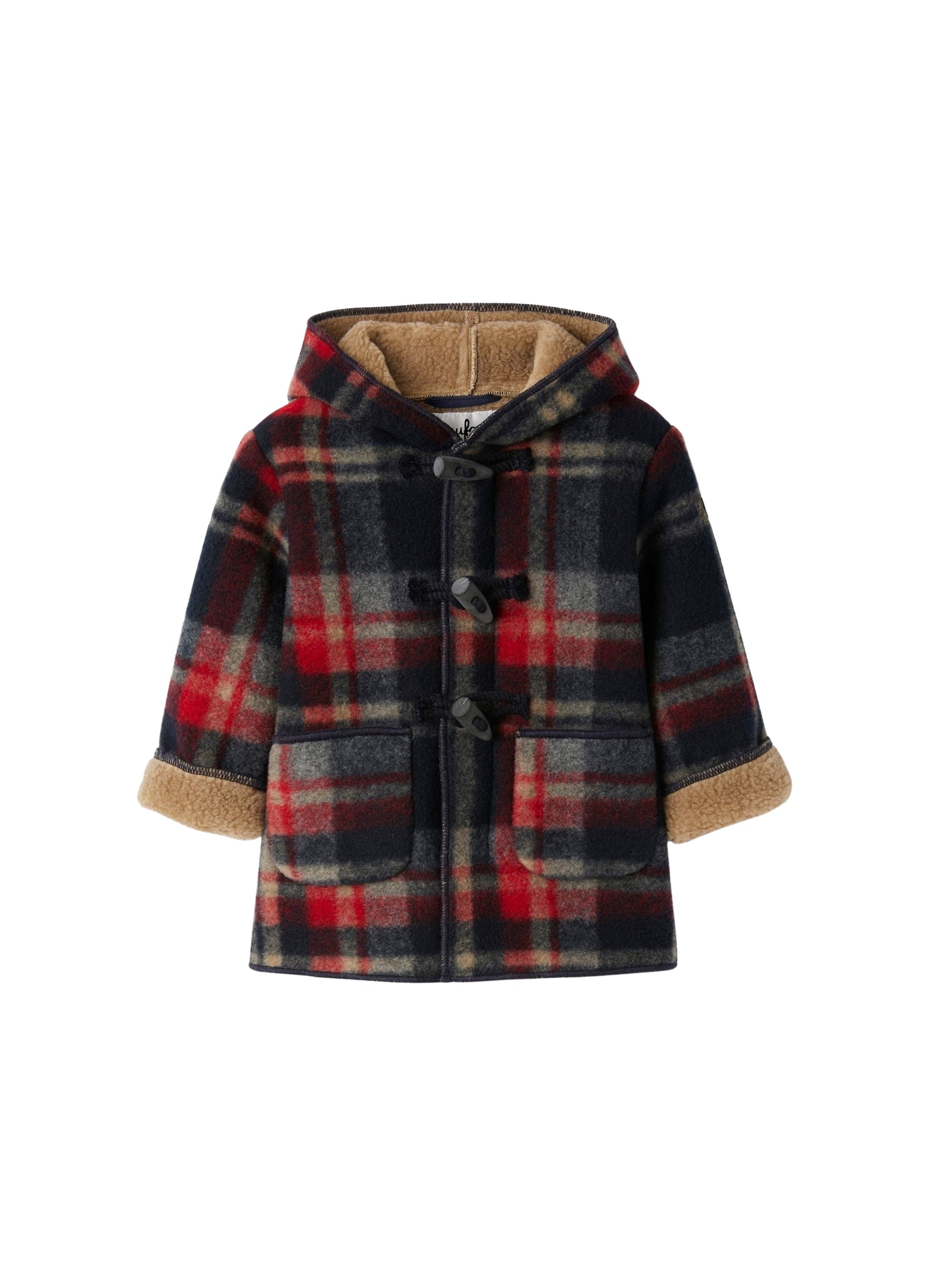Duffle-coat in checkered techno-wool