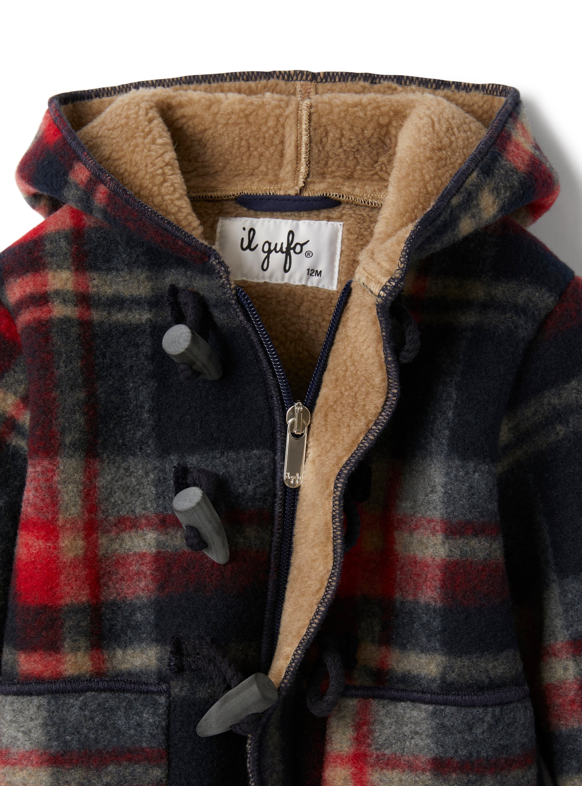 Duffle-coat in checkered techno-wool