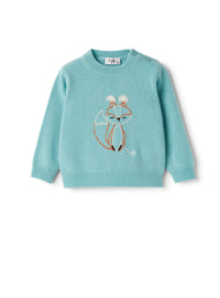 Wool sweater with fox embroidery