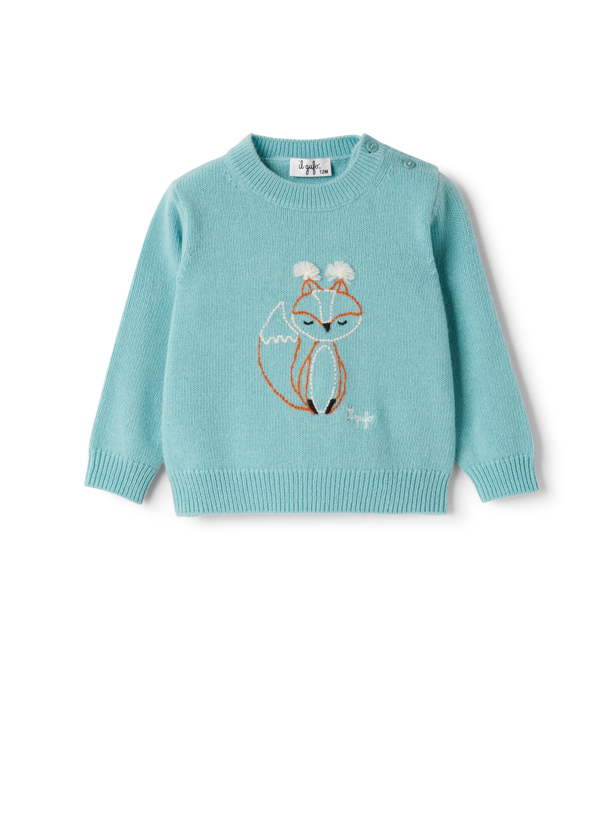 Wool sweater with fox embroidery