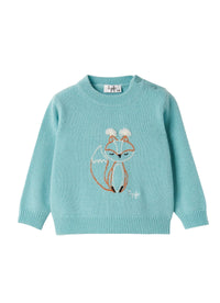 Wool sweater with fox embroidery