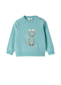 Pull en laine avec broderie renard - Light Blue
