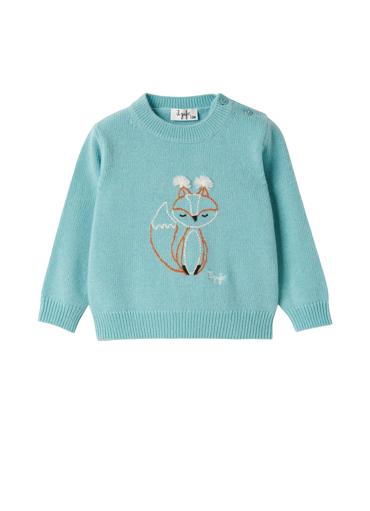 Pull en laine avec broderie renard - Light Blue