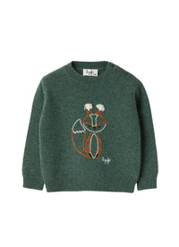 Wool sweater with fox embroidery