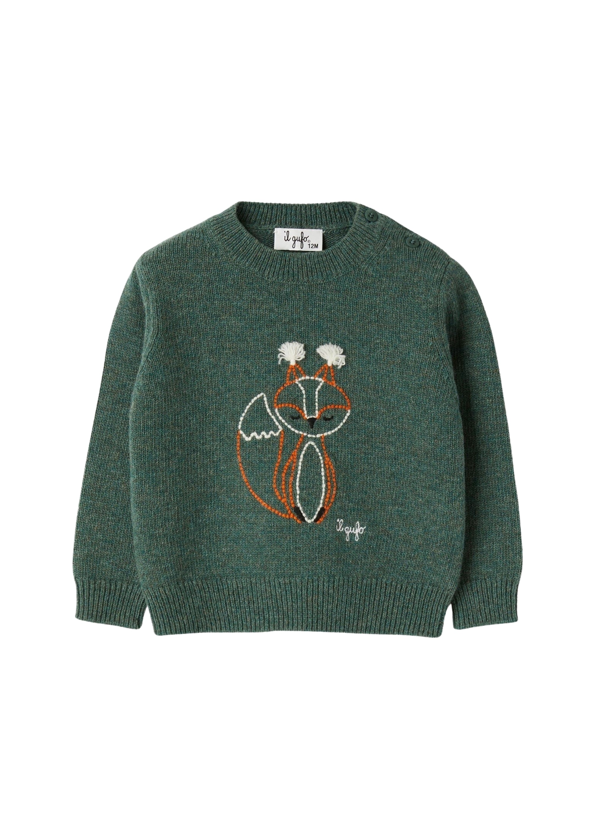 Wool sweater with fox embroidery