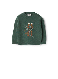 Wool sweater with fox embroidery