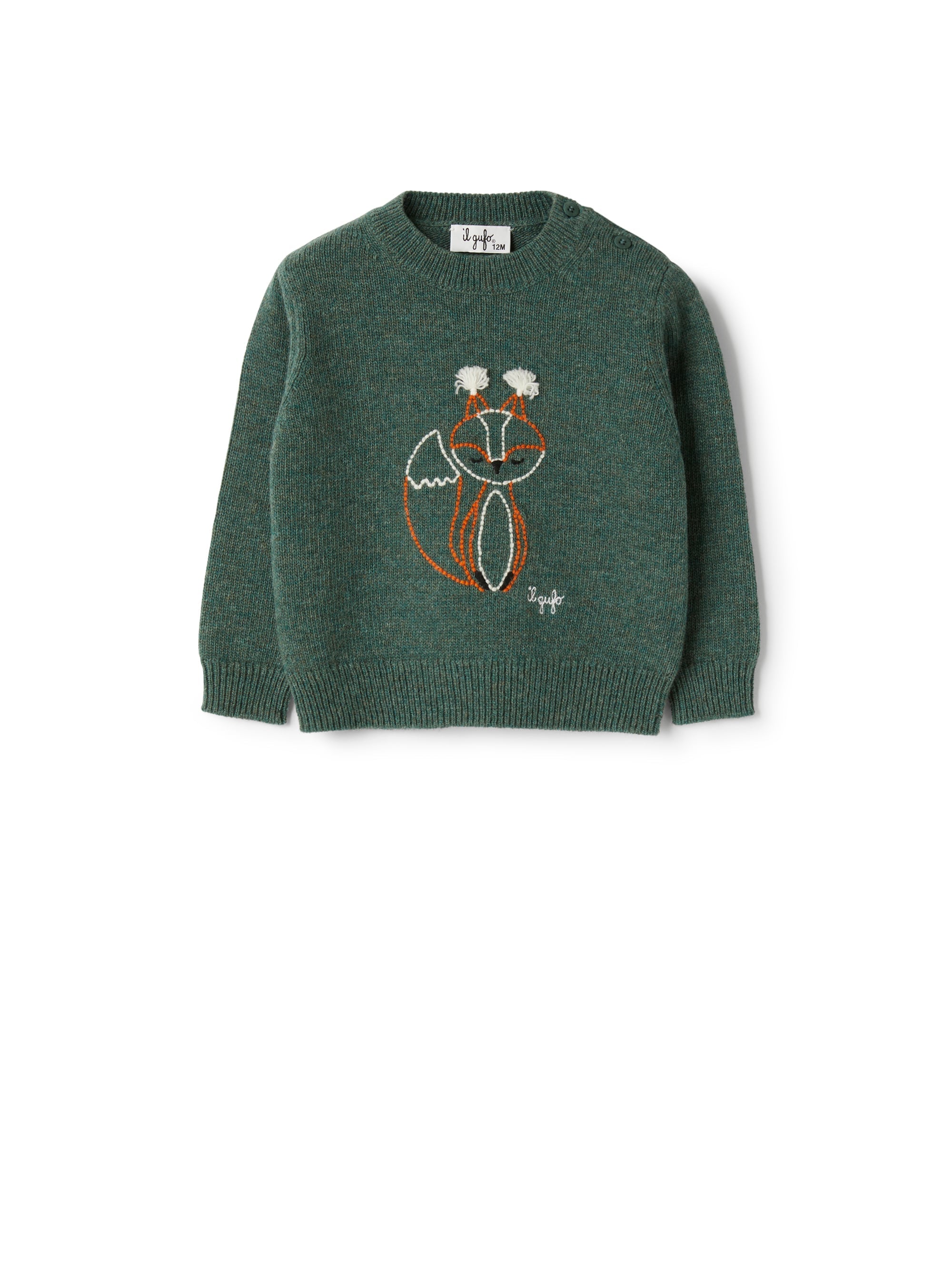 Wool sweater with fox embroidery