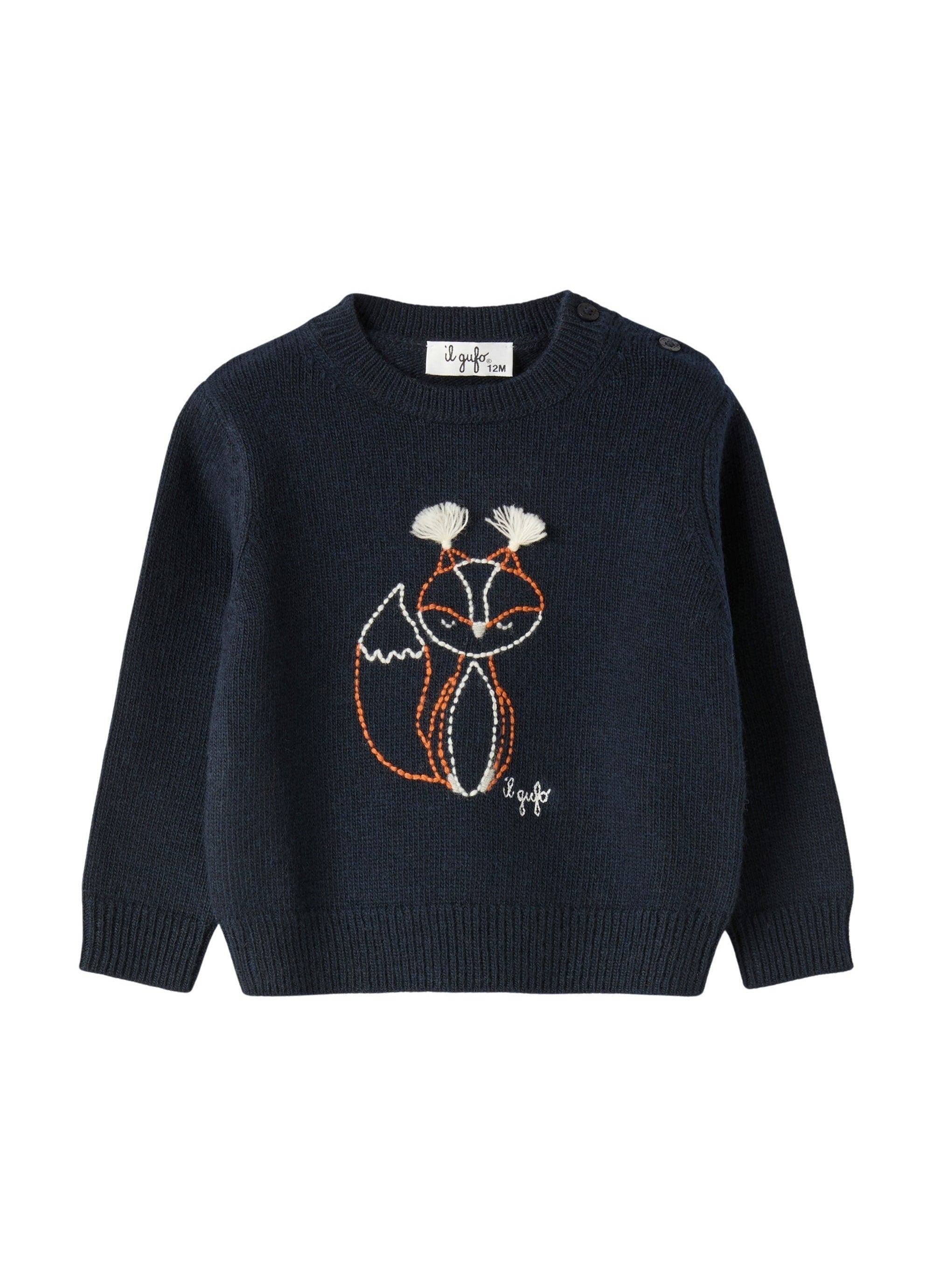 Wool sweater with fox embroidery