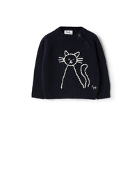 Wool sweater with cat embroidery
