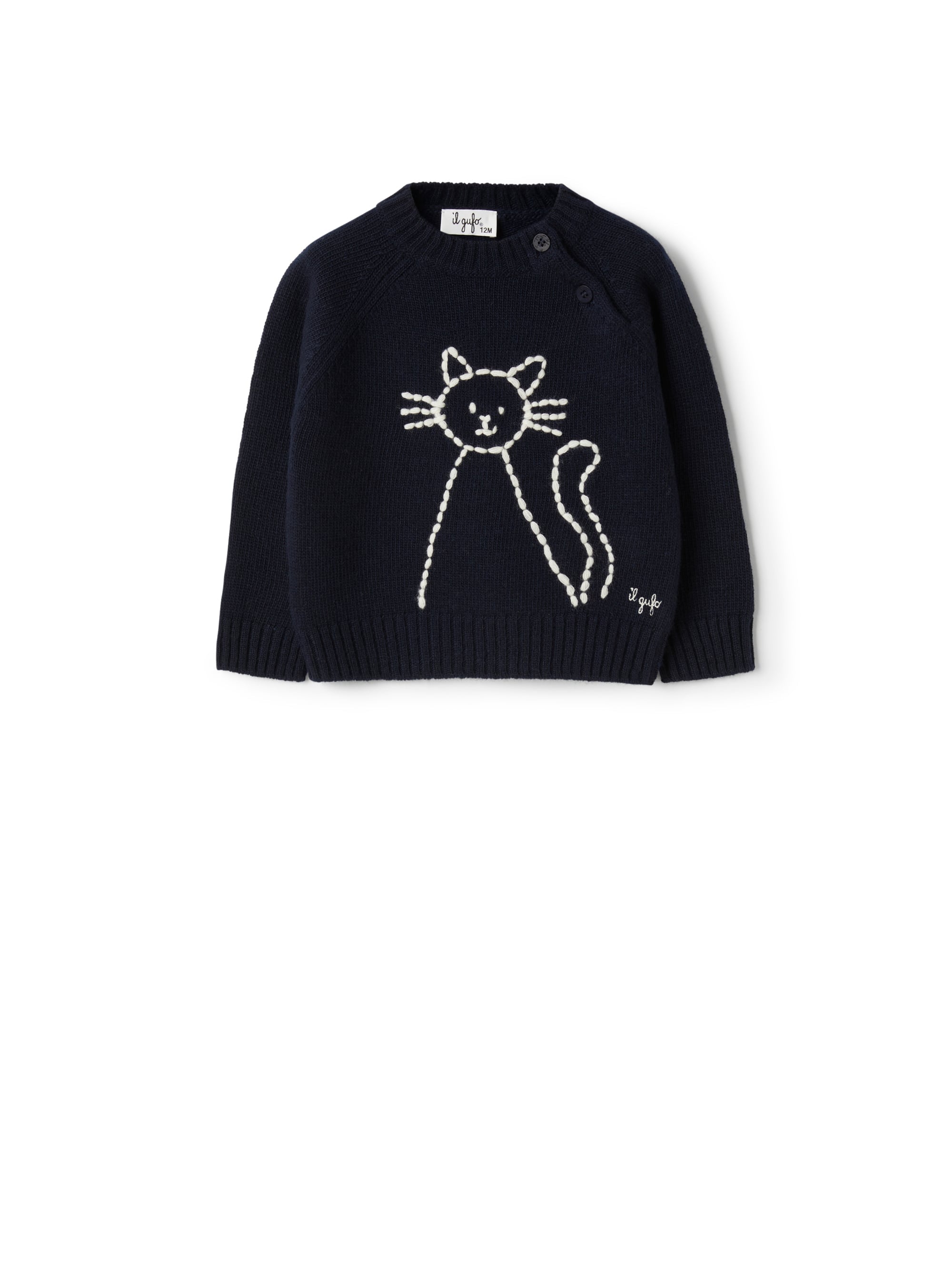 Wool sweater with cat embroidery