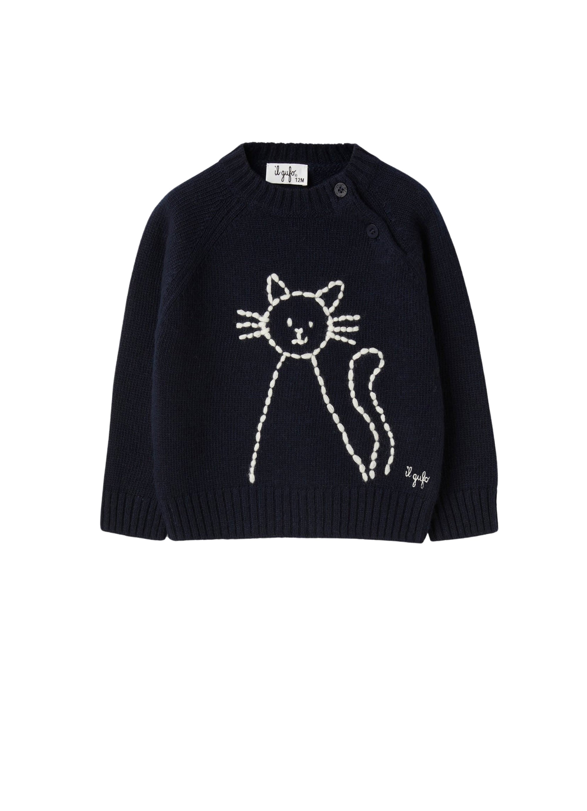 Wool sweater with cat embroidery