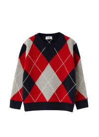 Wool sweater with a diamond pattern