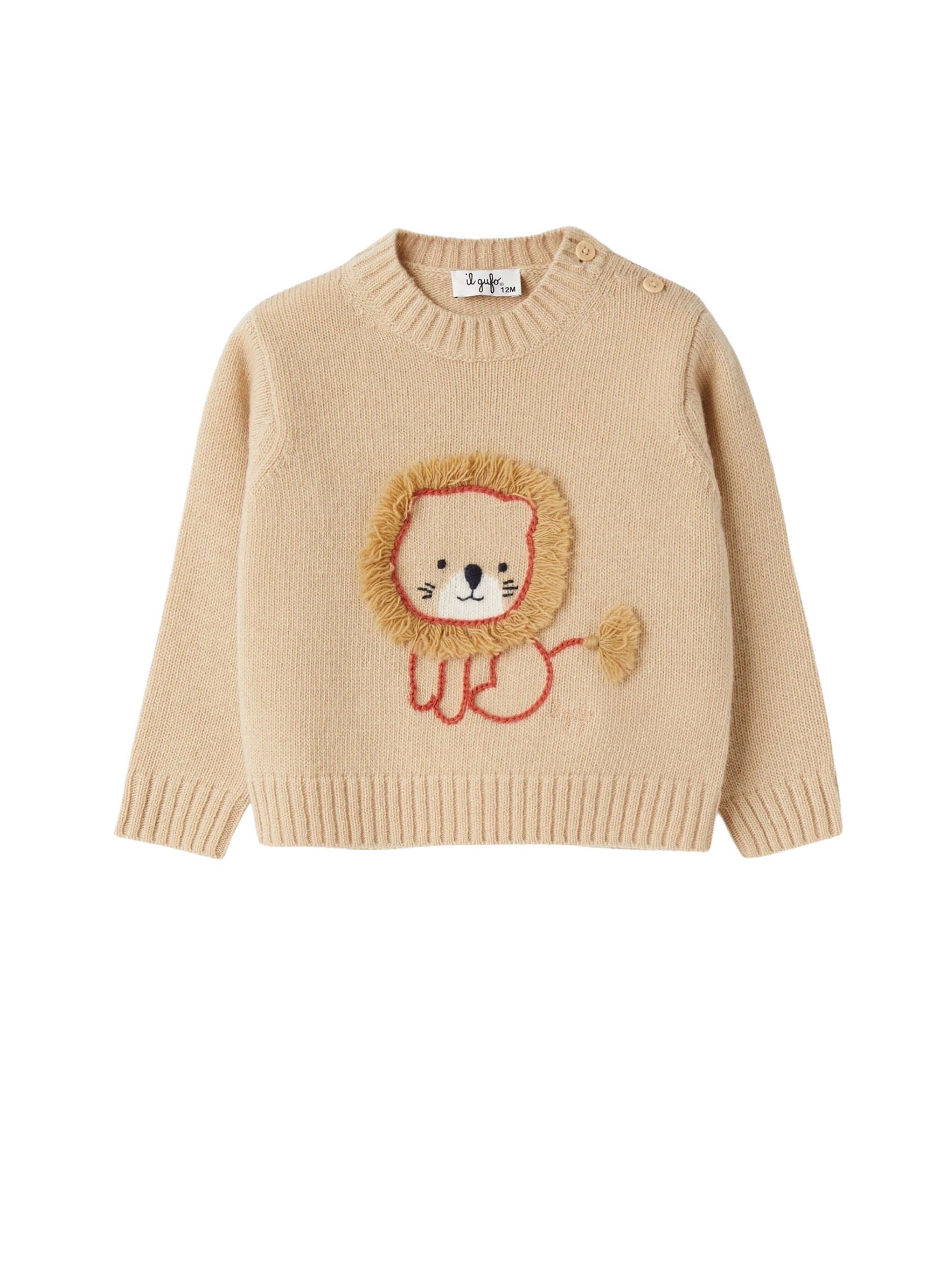 Wool sweater with embroidered lion