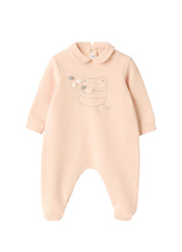 Stretch cotton fleece jumpsuit  with embroidered details