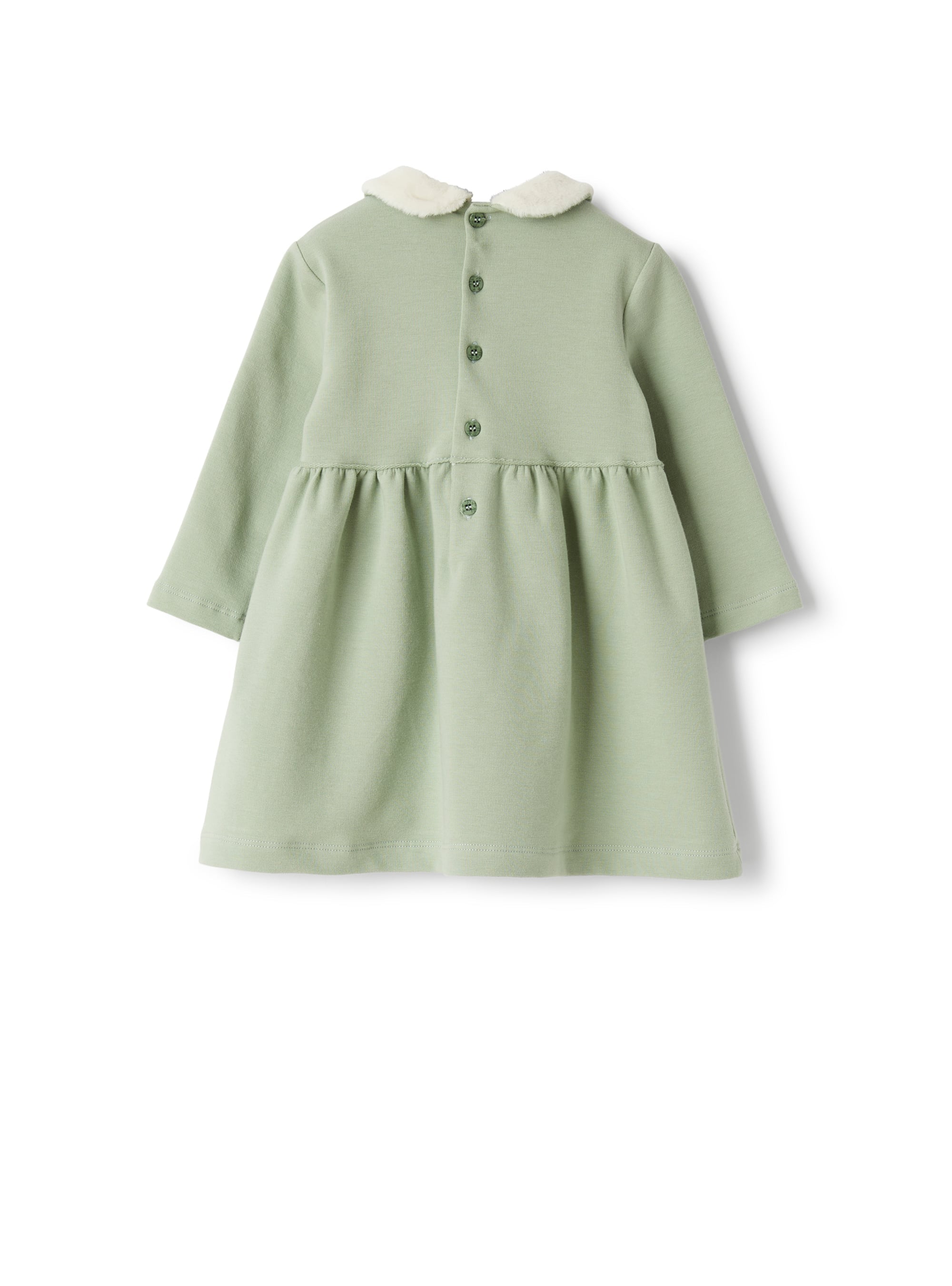 Cotton fleece dress with eco-fur insert