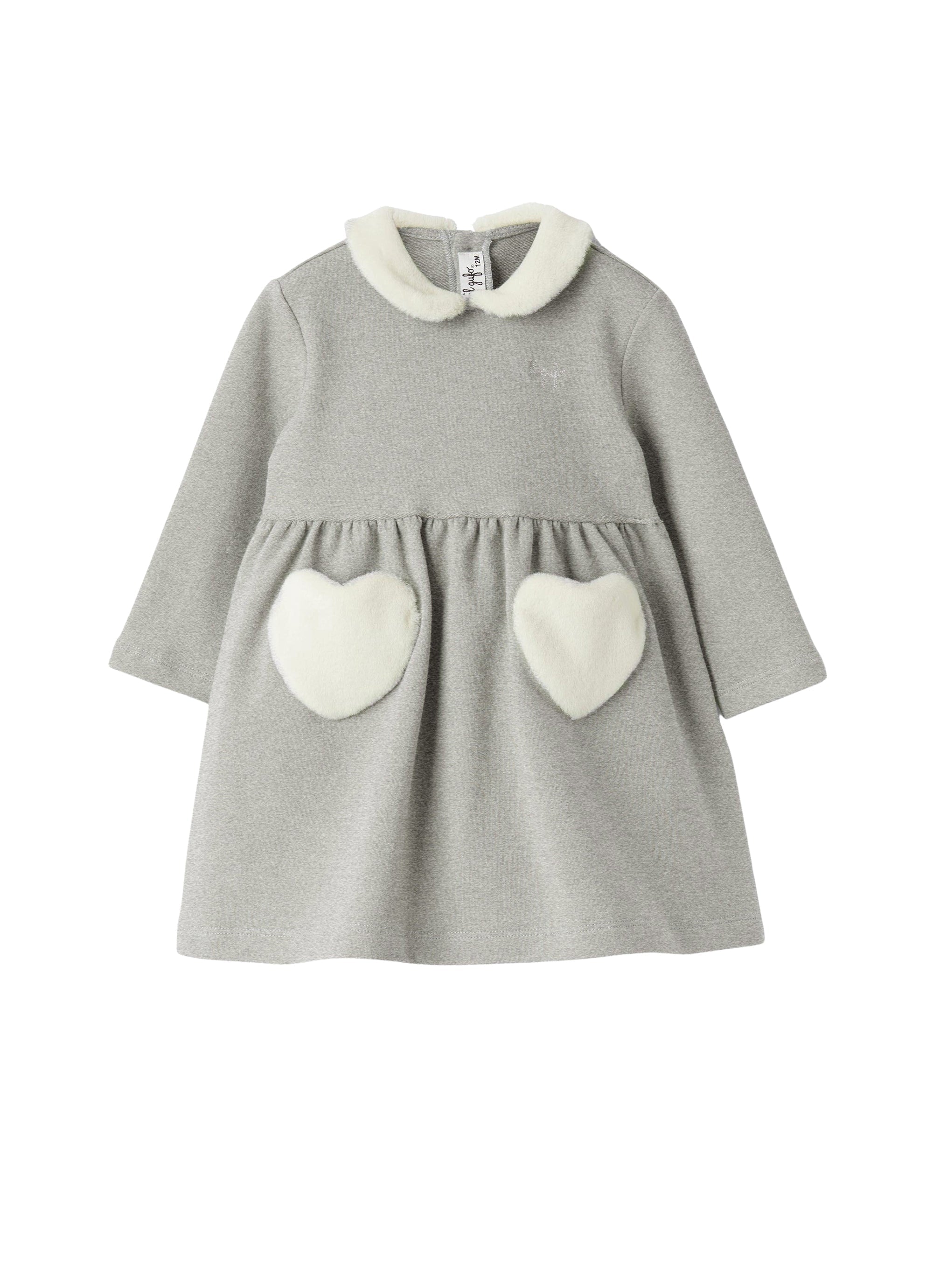 Cotton fleece dress with eco-fur insert