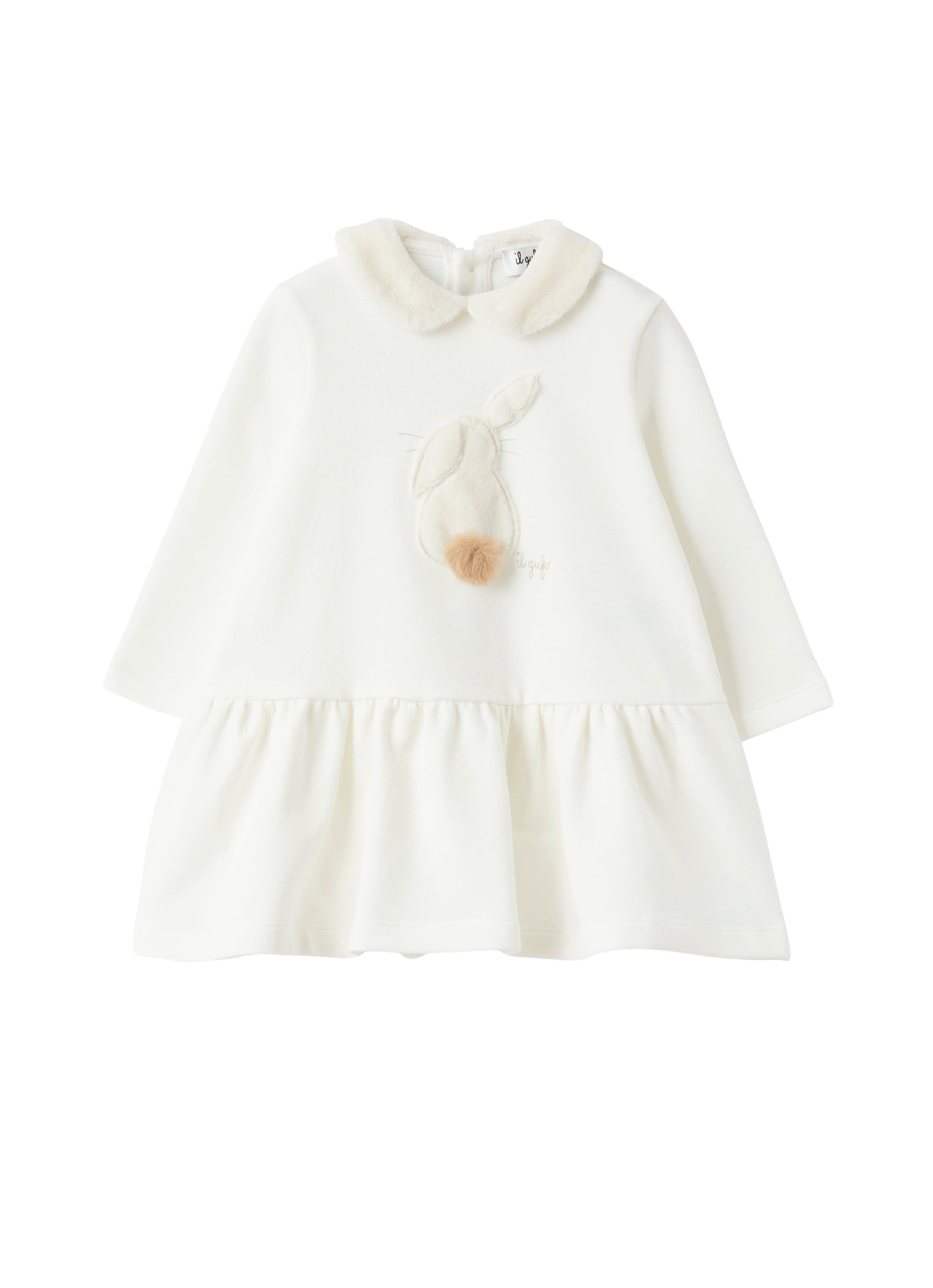 Cotton fleece dress with eco-fur insert