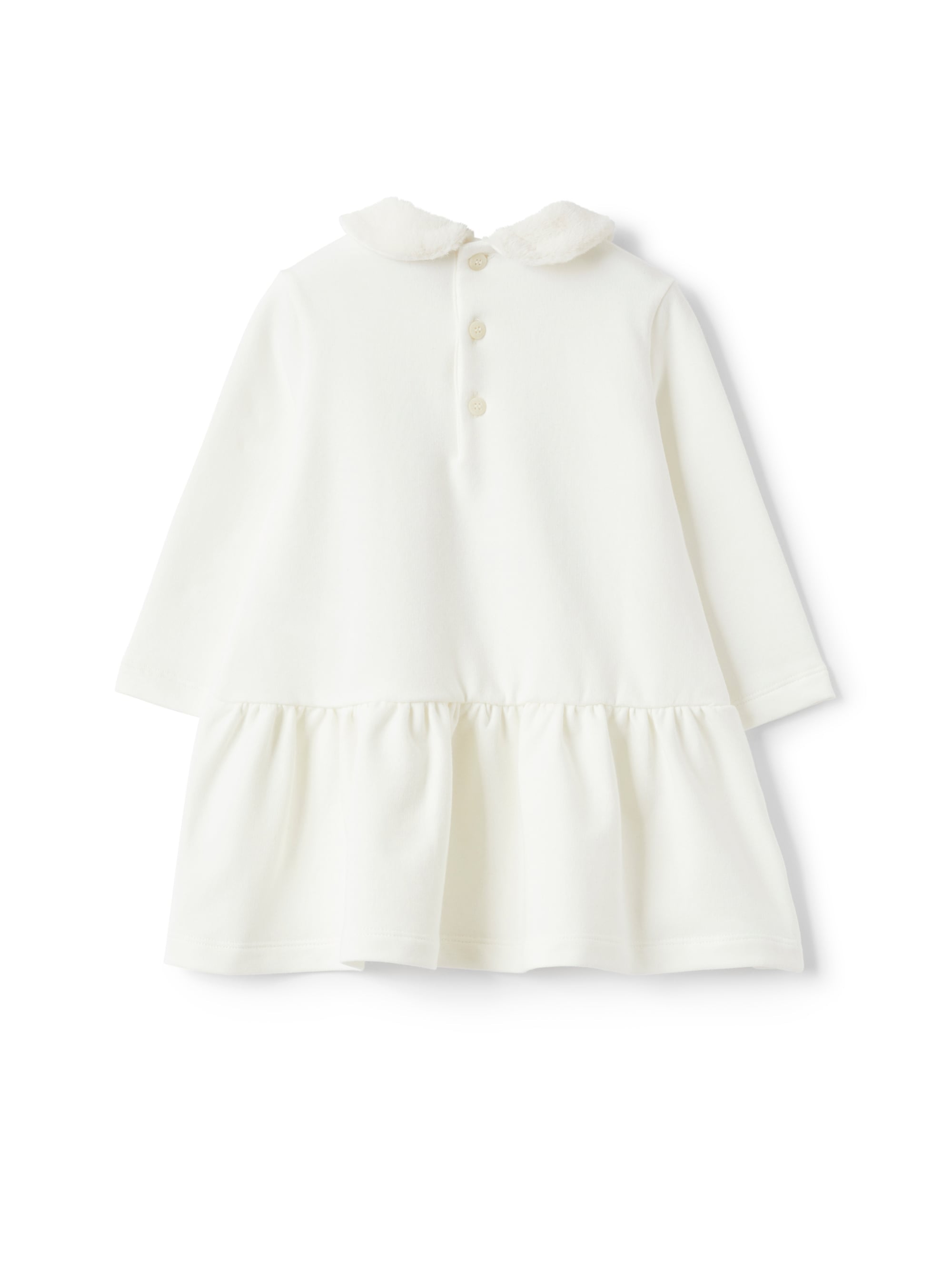 Cotton fleece dress with eco-fur insert