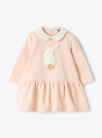 Cotton Fleece Dress With Eco-Fur Insert